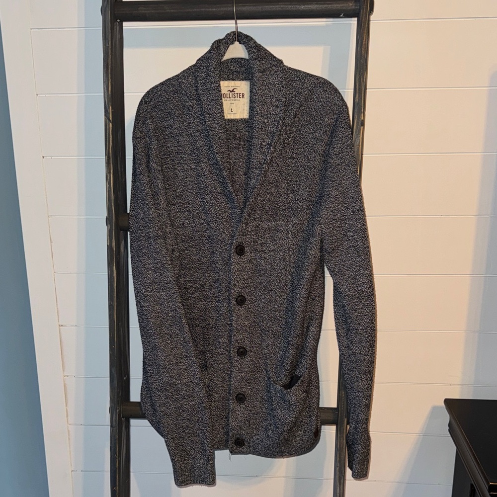 Hollister Men's Grey Heather Shawl Collar Cardigan